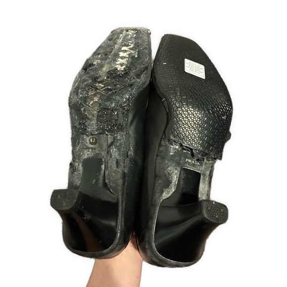 Prada Sport Authentic Solid Black Leather Square Toe Medium Heel Ankle Boots 10 - Picture 4 of 7